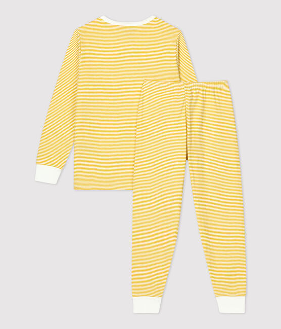 Unisex Pinstriped Yellow Organic Cotton Tube Knit Pyjamas OCRE yellow/MARSHMALLOW white