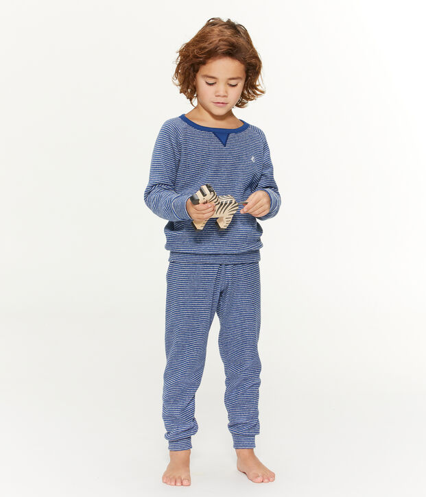 Boys' Pyjamas in Extra Warm Brushed Terry Towelling blue/grey
