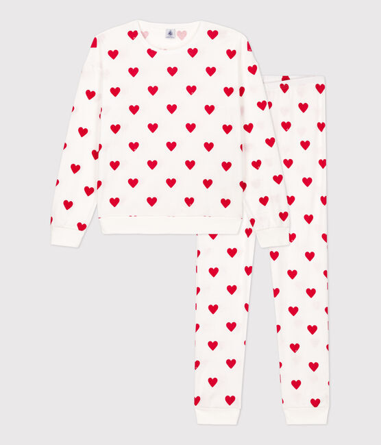 Women's Heart Themed Cotton Pyjamas MARSHMALLOW white/TERKUIT red