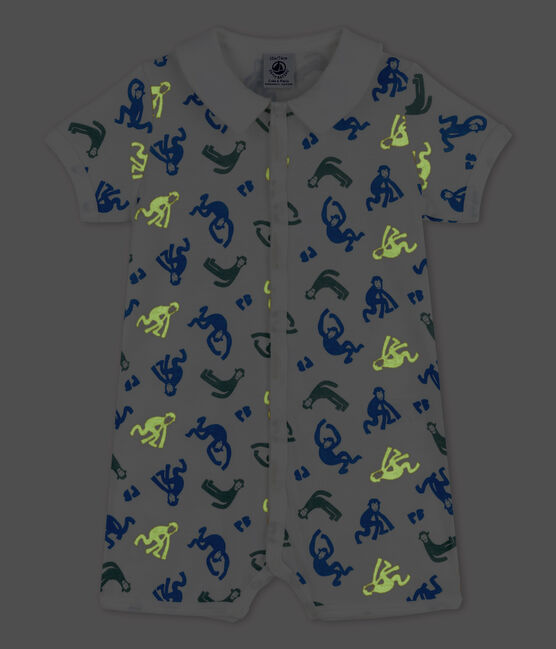 Babies' Glow-In-The-Dark Monkey Themed Cotton Playsuit MARSHMALLOW white/MULTICO white