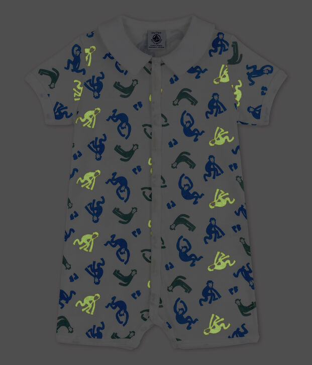 Babies' Glow-In-The-Dark Monkey Themed Cotton Playsuit white/multicolor