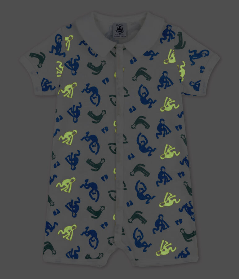 Babies' Glow-In-The-Dark Monkey Themed Cotton Playsuit white/multicolor