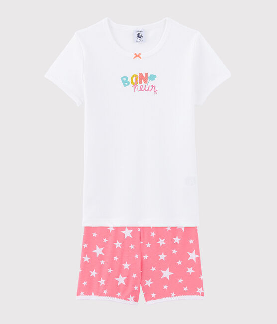 Girls' "Bonheur" Cotton Short Pyjamas MARSHMALLOW white/MULTICO white