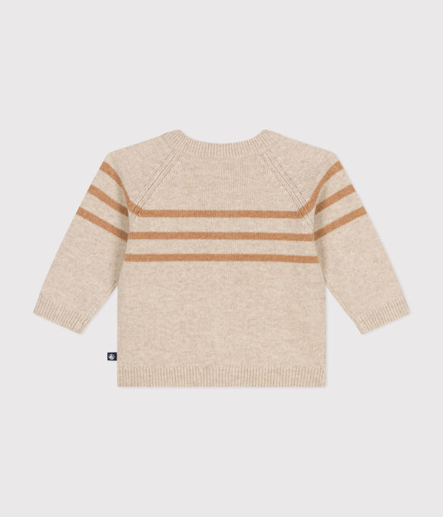 Knitted cardigan containing wool Ecru/brown