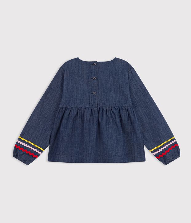Girls' long-sleeved plain denim blouse blue