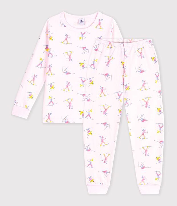Children's pyjamas in ski-print fleece pink/multicolor