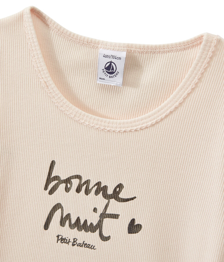 Girl's two-fabric shortie pyjamas with silkscreen motif white/pink/pink