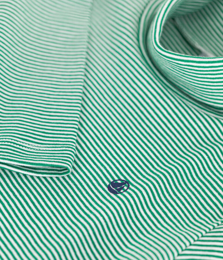 Children's cotton roll neck for girls or boys green/white