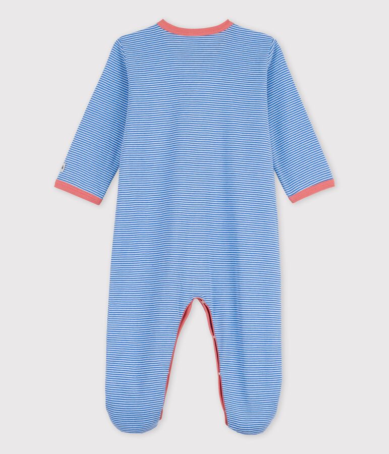 Babies' Stripy Organic Cotton Sleepsuit BRASIER blue/MARSHMALLOW grey