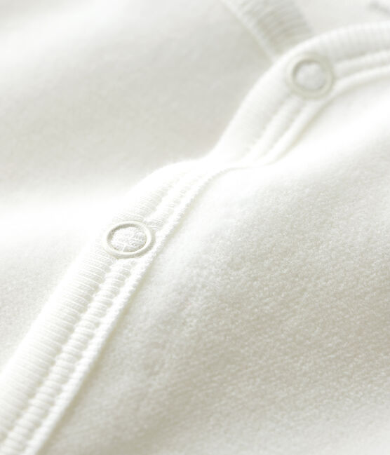Babies' White Petit Bateau Screen Printed Organic Cotton Velour Sleepsuit MARSHMALLOW white/PERLIN beige