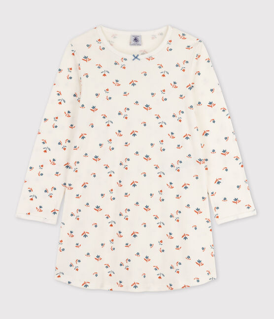 Girls' Floral Print Cotton Nightdress MARSHMALLOW white/MULTICO white