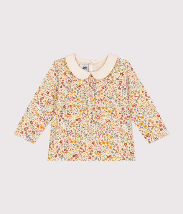 Babies' cotton blouse with a collar Ecru/multicolor