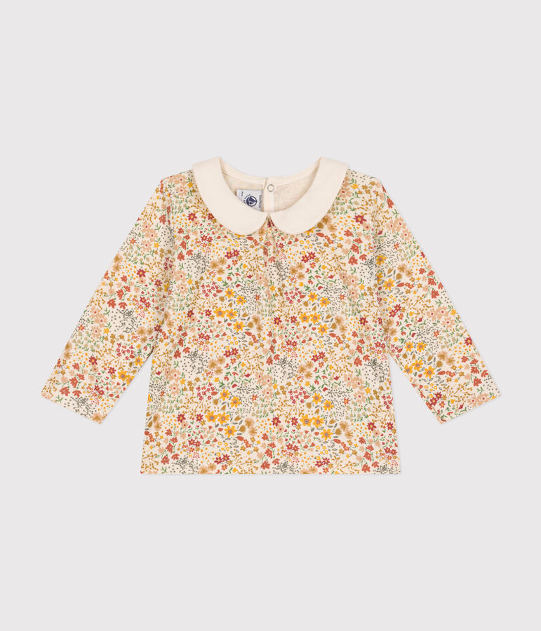 Babies' cotton blouse with a collar Ecru/multicolor