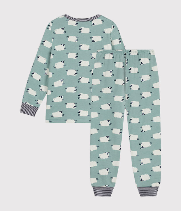 Children's sheep print brushed fleece pyjamas green/multicolor