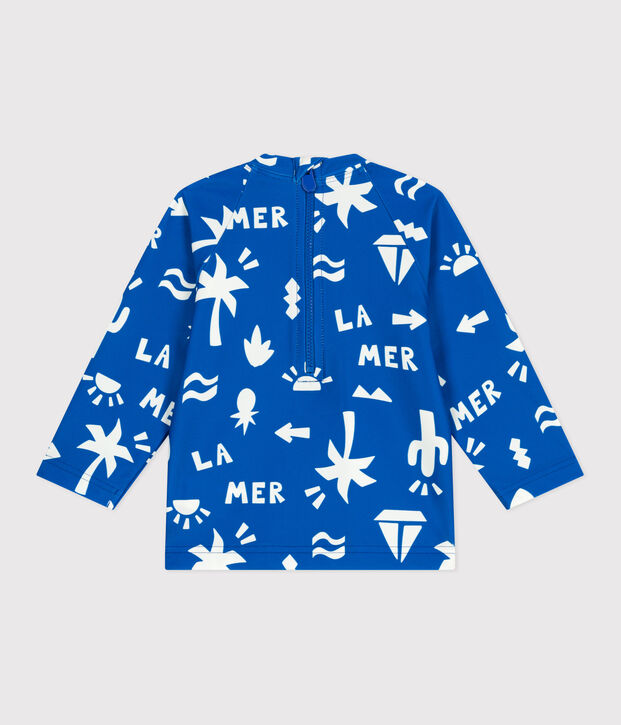 Babies' beach print UV protection T-shirt blue/white