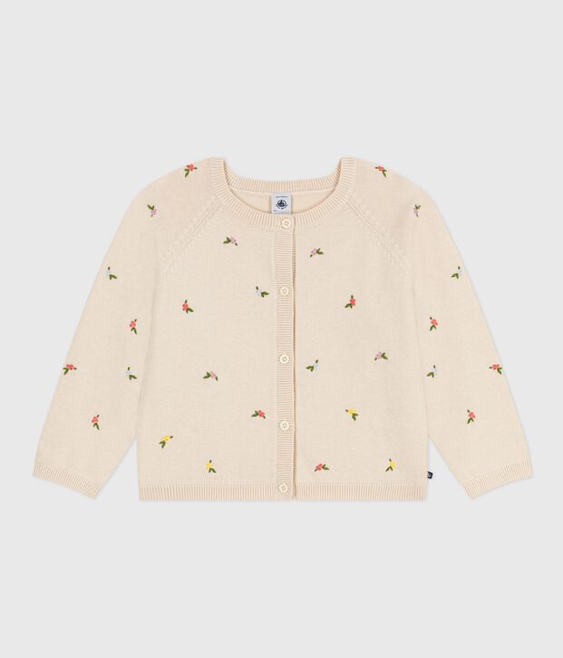 Children's wool and cotton cardigan with embroidered motifs Ecru/multicolor