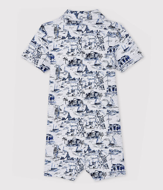 Baby boys' printed fleece playsuit POUSSIERE grey/SMOKING blue