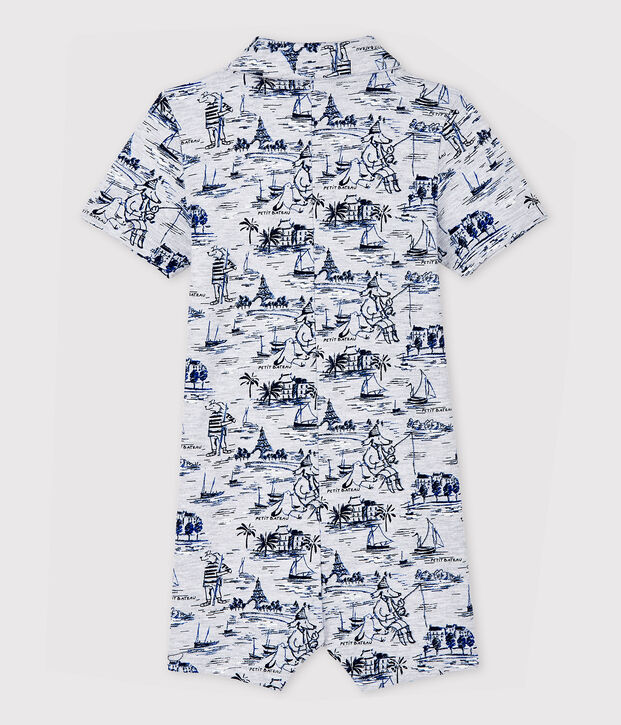 Baby boys' printed fleece playsuit grey/blue