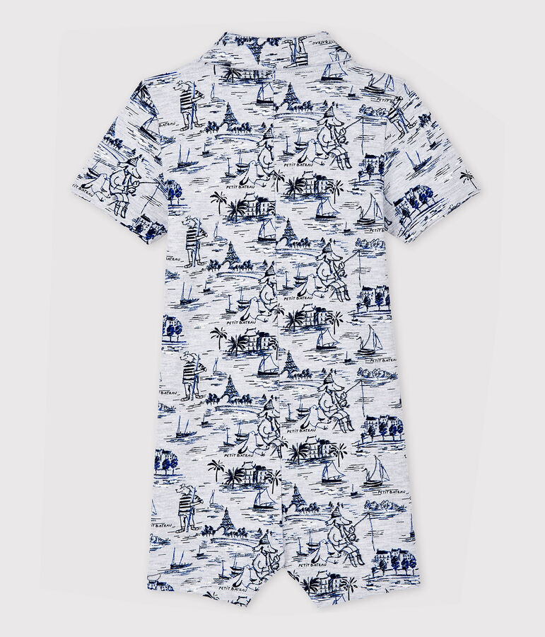 Baby boys' printed fleece playsuit POUSSIERE grey/SMOKING blue