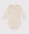 Babies' Long-Sleeved Cotton Bodysuit With Collar MONTELIMAR CHINE beige