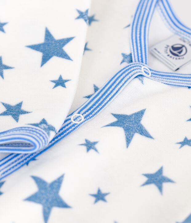 Babies' starry velour pyjamas white/blue