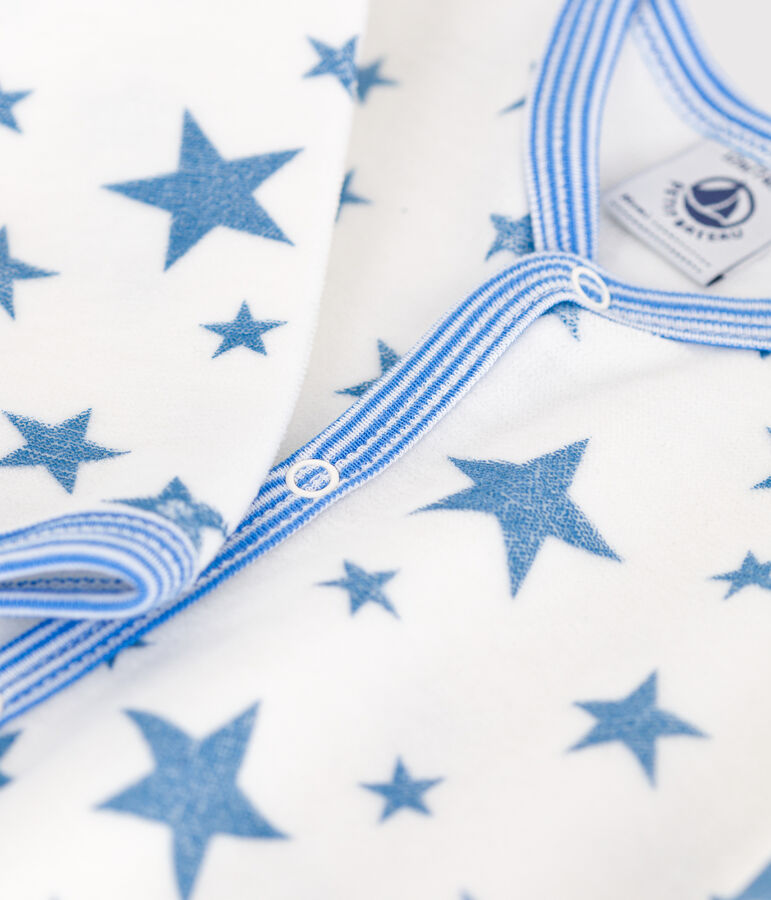 Babies' starry velour pyjamas MARSHMALLOW white/ALASKA blue