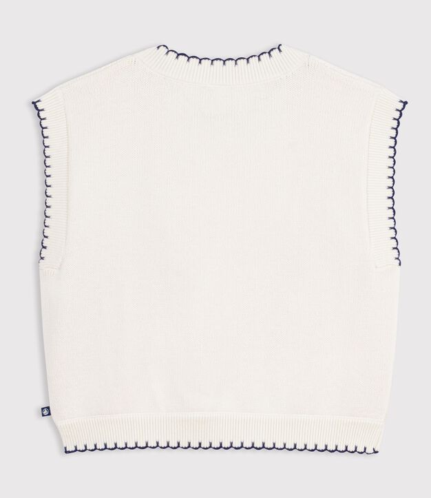 Children's sleeveless wool and cotton cable-knit jumper white