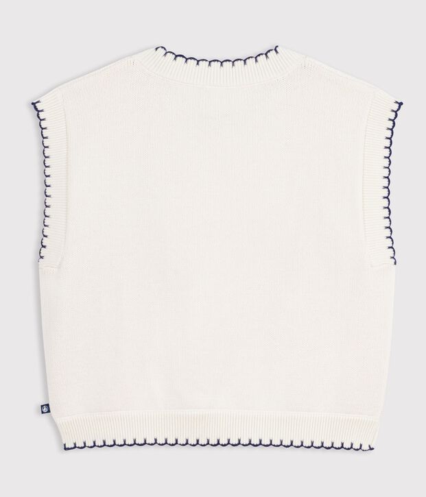 Children's sleeveless wool and cotton cable-knit jumper white