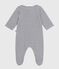 Babies' printed velour pyjama suit with a collar MARSHMALLOW white/SMOKING blue