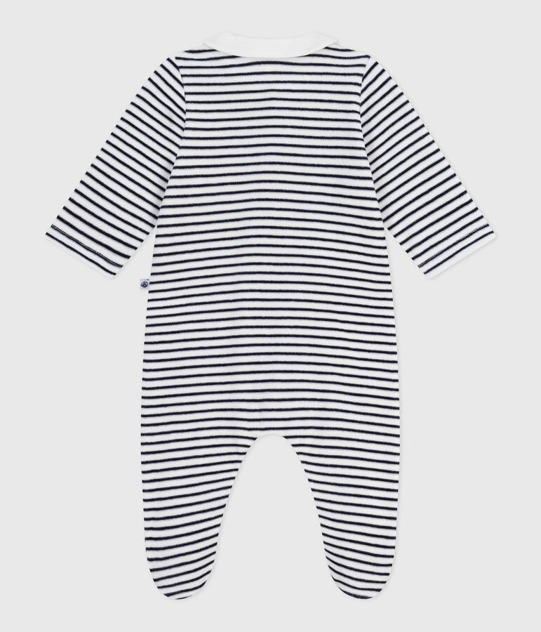 Babies' printed velour pyjama suit with a collar white/blue