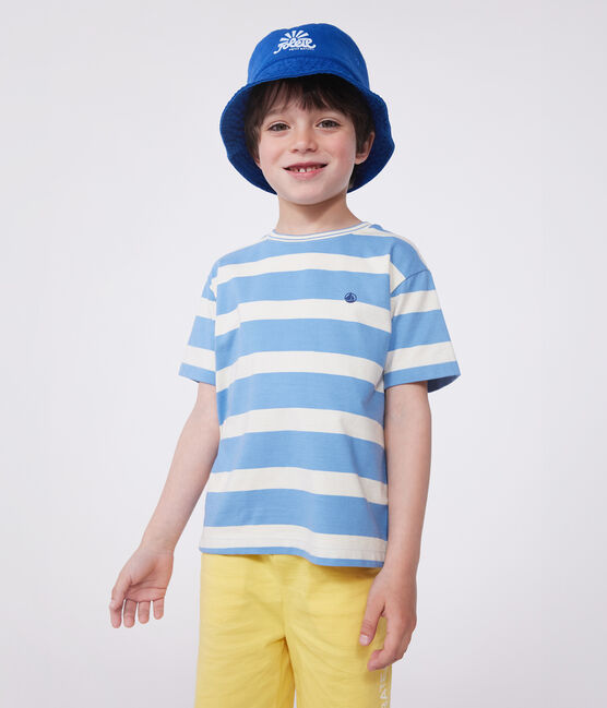 Children's short-sleeved stripy cotton T-shirt ALASKA blue/AVALANCHE