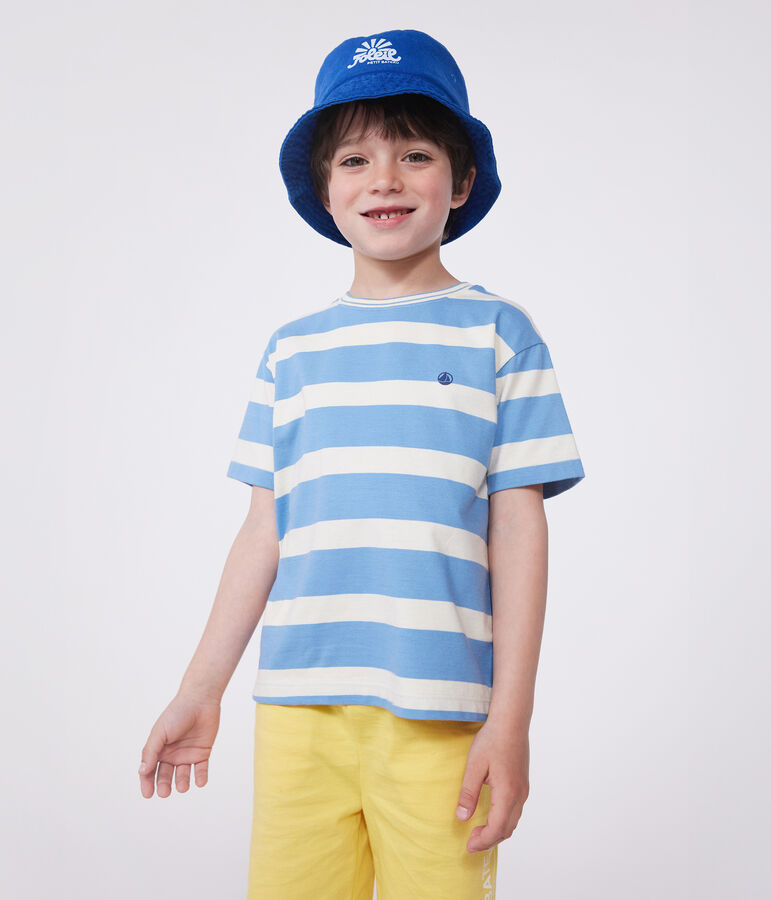 Children's short-sleeved stripy cotton T-shirt ALASKA blue/AVALANCHE