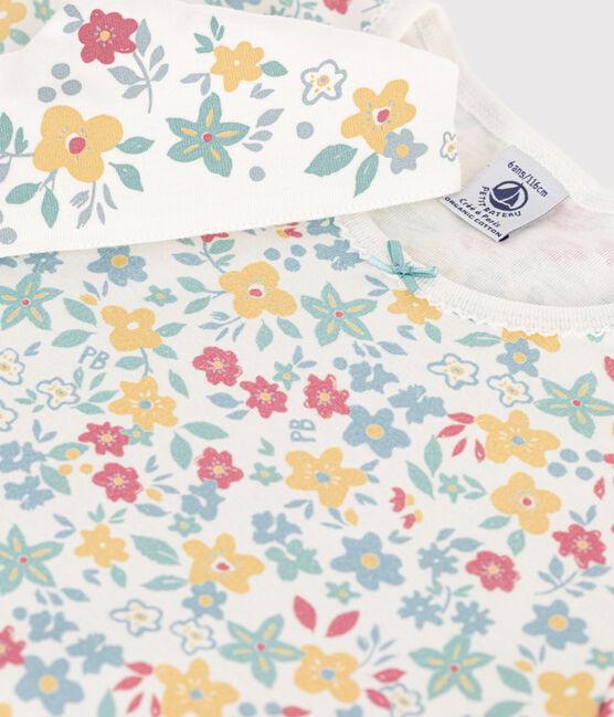 Girls' Floral Print Cotton Nightdress with Crown MARSHMALLOW white/MULTICO white