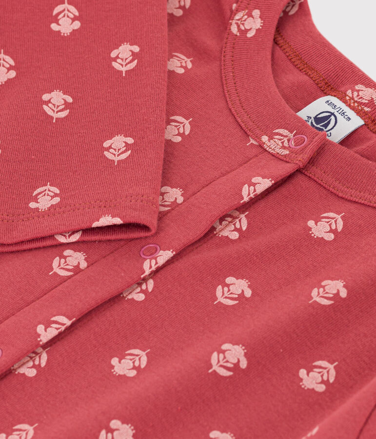 Girls' Patterned Cotton Cardigan pink/ecru