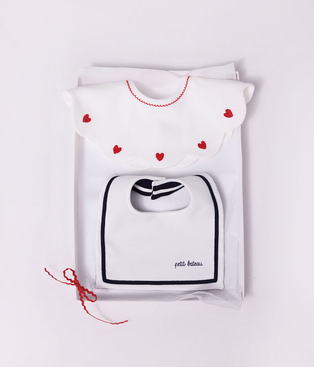 Babies' cotton bib with braid white