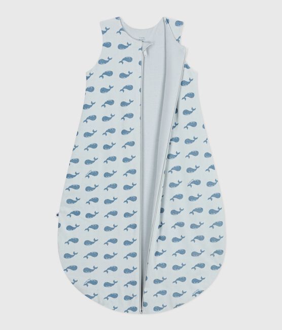 Babies' 3 TOG whale-print velour sleeping bag CO2 /ADRIATIC