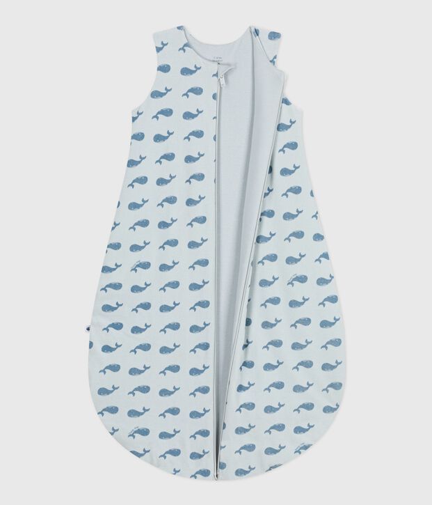 Babies' 3 TOG whale-print velour sleeping bag blue/blue