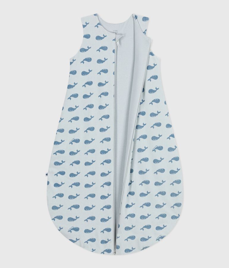 Babies' 3 TOG whale-print velour sleeping bag blue/blue