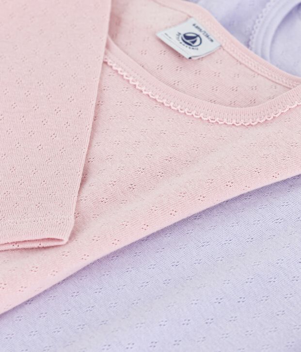 Pack of children's long-sleeved openwork cotton T-shirts multicolor