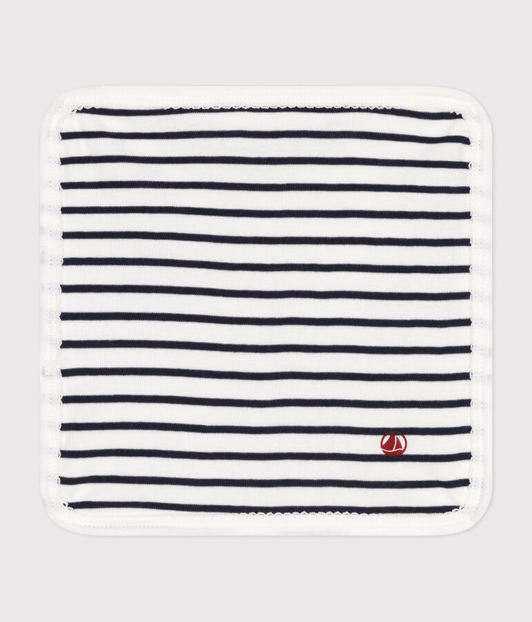 Stripy cotton and terry baby wipes white/blue