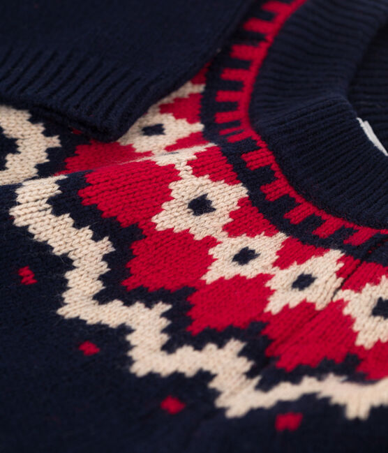 Boys' Wool/Cotton Patterned Knit Pullover SMOKING blue/MULTICO white
