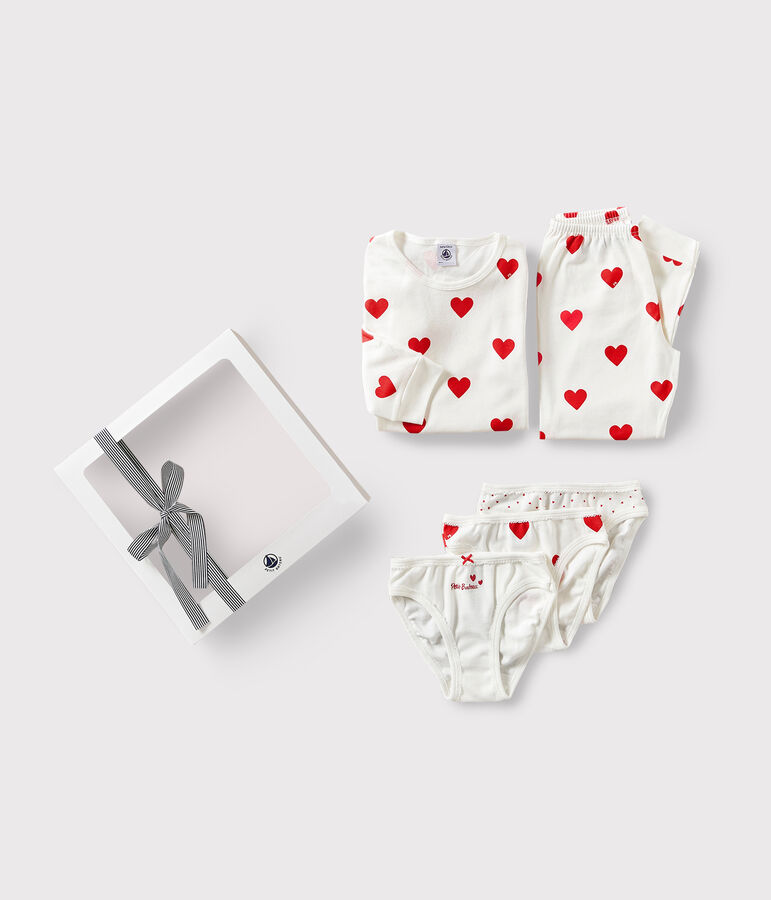 Red heart print cotton pyjama and briefs gift set multicolor