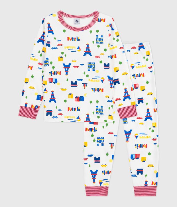 Children's pyjamas in Paris-print fleece white/multicolor