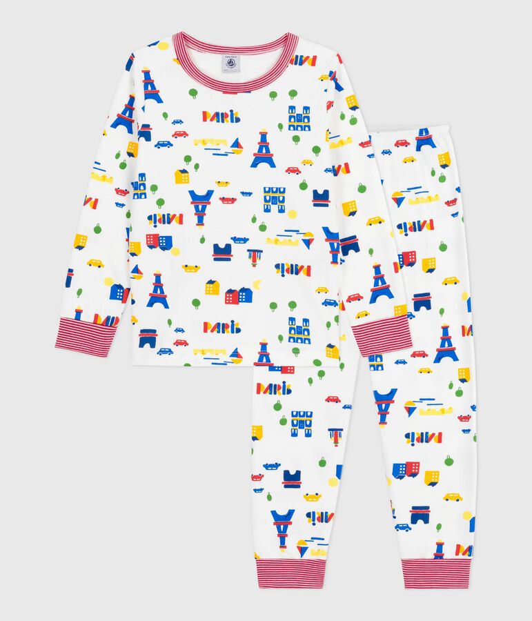 Children's pyjamas in Paris-print fleece white/multicolor
