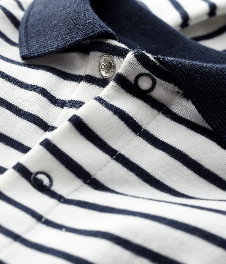 Baby boy's long-sleeved bodysuit MARSHMALLOW white/SMOKING blue