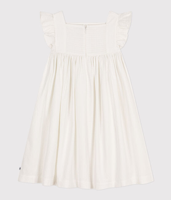 Girls' Sleeveless Textured Cotton Dress MARSHMALLOW white