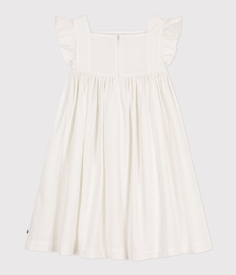 Girls' Sleeveless Textured Cotton Dress MARSHMALLOW white