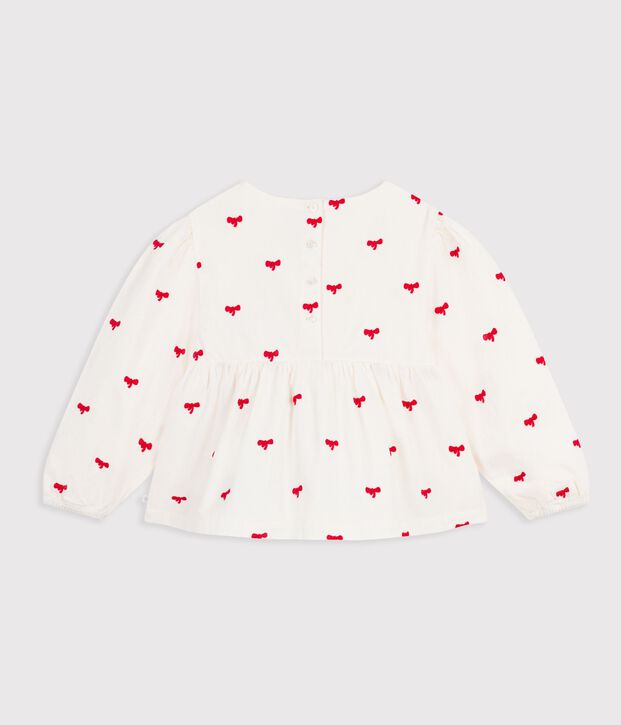 Children's long-sleeved cotton blouse printed with bows Ecru/red