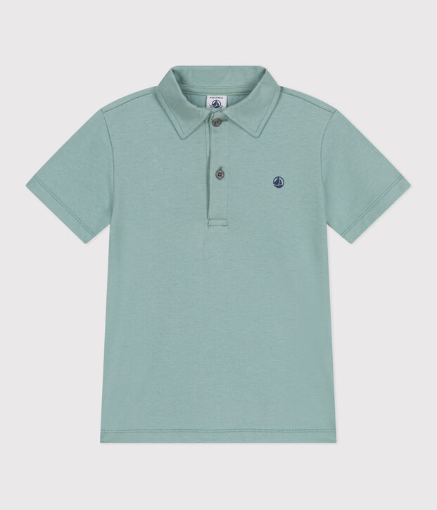 Children's plain short-sleeved cotton polo shirt green