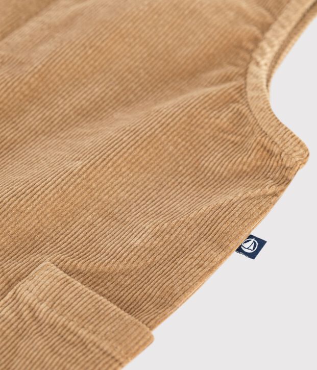 Babies' plain long corduroy jumpsuit LATTE
